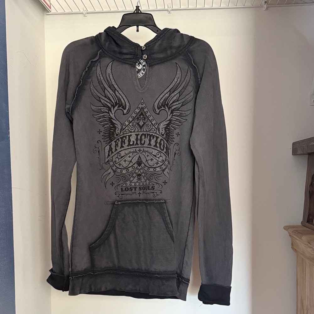 Affliction Charcoal Hoodie with Winged Emblem